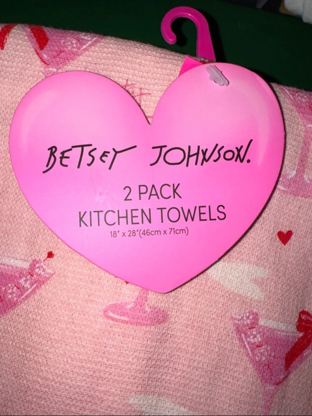 Betsey Johnson Pink Cocktail & Bow Print Kitchen Towels - 2 Pack